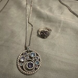 Brighton Silver Pendant Necklace with Purple and Light Blue Stones